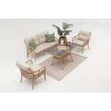 Divona Home Çeşme Modern Rattan Bahçe Balkon Oturma Grubu (2+1+1+M) - Cappucino