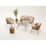 Divona Home Freza Bahçe Balkon Oturma Grubu (2+1+1+M) - Krem
