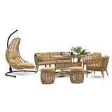 Divona Home Linda Rattan Bahçe Balkon Oturma Grubu (3 1 1 Masa 2 Puf) Salıncak CAPPUCİNO