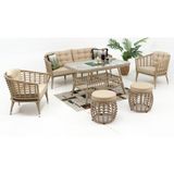 Divona Home Linda Rattan Bahçe Balkon Oturma Grubu (3+1+1+MASA+2 PUF) - Cappuccino