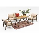 Divona Home Merlin Mini Bahçe Oturma Grubu(2+1+1+m) (krem -ahşap)