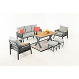 Divona Home Ocean Bahçe Balkon Oturma Grubu 3+1+1+Masa+2 Puf - Antrasit