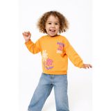Divonette Kız Çocuk Sweatshirt Turuncu Uzun Kollu Yazı ve Çiçek Desenli Çocuk Sweat
