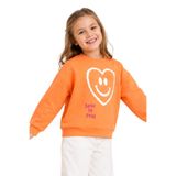 Divonette Kız Çocuk Sweatshirt Turuncu Uzun Kollu Yazı ve Kalp Desenli Çocuk Sweat