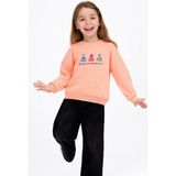 Divonette Kız Çocuk Yuvarlak Yaka Yavruağzı Sweatshirt - Prenses Elbiseleri Desenli Nakışlı Çocuk Sweat