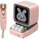 Divoom Ditoo-5M Karaoke Mikrofonlu Bluetooth Hoparlör Kablosuz Piksel Ekranlı Taşınabilir Ses Bombası, Pembe - Siyah