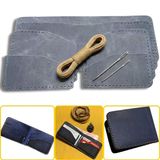 DIY Ahlat Deri Cüzdan Yapım Seti, Kendin Yap El Yapımı Yatay Erkek Cüzdan Kartlık Kiti (Gri)