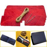DIY Ahlat Deri Cüzdan Yapım Seti, Kendin Yap El Yapımı Yatay Erkek Cüzdan Kartlık Kiti (Kırmızı)