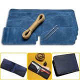 DIY Ahlat Deri Cüzdan Yapım Seti, Kendin Yap El Yapımı Yatay Erkek Cüzdan Kartlık Kiti (Mavi)