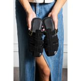 diya shoes Pimela Siyah süet Gold Aksesuarlı Kemer Toka Detaylı Kadın terlik