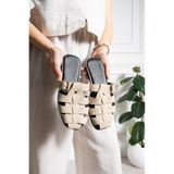 diya shoes Shay Yoshi bej Gold Aksesuarlı Kemer Toka Detaylı Kadın Terlik
