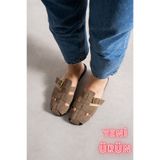 diya shoes Shay Yoshi süet Gold Aksesuarlı Kemer Toka Detaylı Kadın Terlik