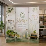Diyetisyen Temalı Dekoratif Paravan – Sağlıklı Beslenme Ve Wellness Oda Bölücü Çift Taraf Baskılı 3 Kanat Yükseklik 180 X Genişlik 120