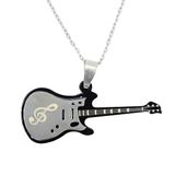 Diyez Müzik Sol Anahtarı İşlemeli Gitar Kolye - Siyah ve Gümüş Detaylı Müzikseverler İçin Şık Tasarım