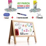 Diytoy Masaüstü Manyetik Çift Taraflı Ahşap Yazı Tahtası 62 Parça Alfabe ve Sayı Seti 45x40 cm