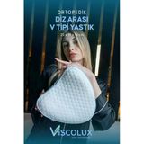 Diz Arası Ortopedik Yastık - V Model Diz Arası Yastık Visco Yastık Mavi 25X25x15