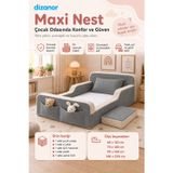 Dizanor Yeni Nesil Maxi Nest %100 Sünger ve Yıkanabilir Fermuarlı Kumaşa Sahip Bebek, Çocuk ve Genç Montessori Karyola Baza ve Başlık Yatağı Seti - 140 x 200 / Gri - Bej