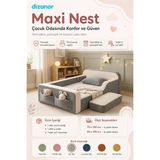 Dizanor Yeni Nesil Maxi Nest %100 Sünger ve Yıkanabilir Fermuarlı Kumaşa Sahip Bebek, Çocuk ve Genç Montessori Karyola Baza ve Başlık Yatağı Seti - 60 x 120 cm