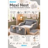 Dizanor Yeni Nesil Maxi Nest %100 Sünger ve Yıkanabilir Fermuarlı Kumaşa Sahip Bebek, Çocuk ve Genç Montessori Karyola Baza ve Başlık Yatağı Seti - 70 x 140 / Gri Fitilli