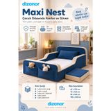 Dizanor Yeni Nesil Maxi Nest %100 Sünger ve Yıkanabilir Fermuarlı Kumaşa Sahip Bebek, Çocuk ve Genç Montessori Karyola Baza ve Başlık Yatağı Seti - 70 x 140 / Lacivert - Bej