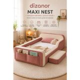 Dizanor Yeni Nesil Maxi Nest %100 Sünger ve Yıkanabilir Fermuarlı Kumaşa Sahip Bebek, Çocuk ve Genç Montessori Karyola Baza ve Başlık Yatağı Seti - 70 x 140 / Pembe Fitilli