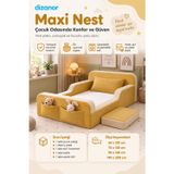 Dizanor Yeni Nesil Maxi Nest %100 Sünger ve Yıkanabilir Fermuarlı Kumaşa Sahip Bebek, Çocuk ve Genç Montessori Karyola Baza ve Başlık Yatağı Seti - 70 x 140 / Sarı - Bej