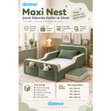 Dizanor Yeni Nesil Maxi Nest %100 Sünger ve Yıkanabilir Fermuarlı Kumaşa Sahip Bebek, Çocuk ve Genç Montessori Karyola Baza ve Başlık Yatağı Seti - 70 x 140 / Yeşil - Bej