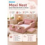 Dizanor Yeni Nesil Maxi Nest %100 Sünger ve Yıkanabilir Fermuarlı Kumaşa Sahip Bebek, Çocuk ve Genç Montessori Karyola Baza ve Başlık Yatağı Seti - 90 x 190 / Pembe - Bej