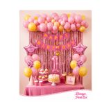 Dizayn Parti Evi 1-9 Yaş Pembe Doğum Günü Parti Seti | Happy Birthday Banner, Pembe Fon Perde, 49 Balon, 2 Yıldız Folyo Balon ve Yaşa Uygun Rakam Folyo Balon 1 2 3 4 5 6 7 8 9 Yaş