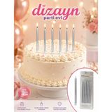 Dizayn Parti Evi 15 cm Pasta Mumu 6’lı Doğum Günü Pastası Uzun Mum Renk Seçenekli - Gümüş