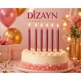 Dizayn Parti Evi 15 cm Pasta Mumu 6’lı Doğum Günü Pastası Uzun Mum Renk Seçenekli - Kırmızı