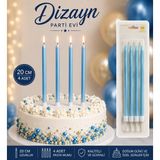 Dizayn Parti Evi 20 cm Uzun Pasta Mumu 4’lü Doğum Günü Pastası Mum Seti Renk Seçenekli - Mavi