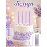 Dizayn Parti Evi 20 cm Uzun Pasta Mumu 4’lü Doğum Günü Pastası Mum Seti Renk Seçenekli - Mor - Beyaz