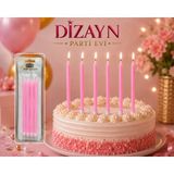 Dizayn Parti Evi 20 cm Uzun Pasta Mumu 4’lü Doğum Günü Pastası Mum Seti Renk Seçenekli - Pembe