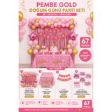 Dizayn Parti Evi 67 Parça Pembe Gold Doğum Günü Parti Seti Masa Örtüsü Happy Birthday Süsleme Konuşma Balonu Seti