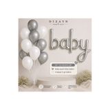 Dizayn Parti Evi Baby Yazılı Gümüş Folyo Balon Seti 11 Parça Hoşgeldin Bebeğim – 1 Baby Folyo Balon + 5 Beyaz 5 Gri Balon | Baby Shower Doğum Günü Cinsiyet Partisi