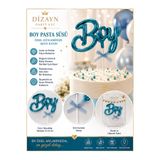 Dizayn Parti Evi Boy Yazılı Mavi Pasta Süsü Mavi Parlak Yazılı Baby Shower Doğum Günü Kek Pasta Dekoru