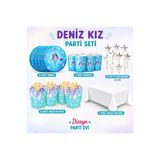 Dizayn Parti Evi Deniz Kızı Temalı Parti Seti – 8 Tabak, 8 Bardak, 8 Mısır Kutusu ve 1 Masa Örtüsü | Mermaid Doğum Günü Parti Malzemeleri