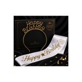 Dizayn Parti Evi DZYN Happy Birthday Mika Taç ve Kuşak Seti Gold Yazılı Doğum Günü Parti Aksesuarı