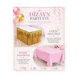 Dizayn Parti Evi Gold Masa Eteği ve Pembe Masa Örtüsü Seti Parti Masa Dekorasyon Seti Doğum Günü Süsü