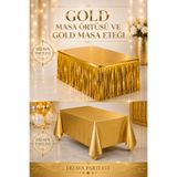 Dizayn Parti Evi Gold Masa Örtüsü ve Gold Masa Eteği Seti Parti Masa Dekorasyon Seti Doğum Günü Süsü
