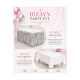 Dizayn Parti Evi Gümüş Masa Eteği ve Beyaz Masa Örtüsü Seti Parti Masa Dekorasyon Seti Doğum Günü Süsü