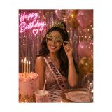 Dizayn Parti Evi Happy Birthday Mika Taç ve Mika Gözlük Seti Gold / Gümüş Renk Doğum Günü Parti Aksesuarı Birthday Girl