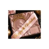Dizayn Parti Evi Happy Birthday Taç ve Kuşak Seti Pembe Gold Doğum Günü Kutlama Aksesuarı