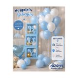 Dizayn Parti Evi Hoşgeldin Bebeğim BOY Kutulu Hastane Odası Süsleme Seti 4 Şeffaf Kutu 20 Balon Erkek Bebek Doğum Parti Dekorasyonu