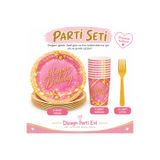 Dizayn Parti Evi Pembe Gold Happy Birthday Doğum Günü Sofra Seti – 8 Tabak, 8 Bardak, 25 Gold Çatal