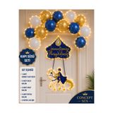 Dizayn Parti Evi Sünnet Kapı Süsü Seti – 5 Metre LED Işıklı, 1 Kapı Süsü, 5 Mavi, 5 Gold, 5 Beyaz Balonlu – Sünnet Düğünü Kapı Dekorasyonu