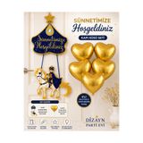 Dizayn Parti Evi Sünnetimize Hoşgeldiniz Kapı Süsü Seti – 5'li 15 İnç Gold Kalp Folyo Balonlu