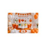Dizayn Parti Evi Turuncu Beyaz Doğum Günü Parti Seti 20 Balonlu Masa Örtüsü Mısır Kutusu Muffin Kabı ve Mum Seti