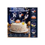 Dizayn Parti Evi Uzay Temalı Pasta Üstü Figür Seti – Astronot Roket UFO Happy Birthday Doğum Günü Pasta Süsü 6’lı Set
